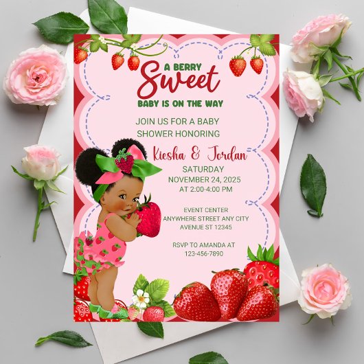 Afro Strawberry Baby Shower Invitation African Ame 招待状