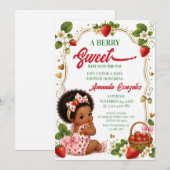 Afro Strawberry Baby Shower Invitation,Berry Sweet 招待状 (正面/裏面)