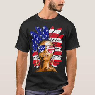 Afro Sunflowerアフリカ系アメリカ人7月4日メラニ Tシャツ