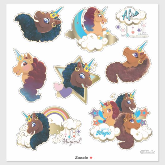 Afro Unicorn Magical Sticker Set シール (シート)