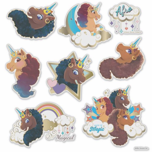 Afro Unicorn Magical Sticker Set シール (正面)