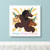 Afro Unicorn Trio: ユニーク、Divine、Magical キャンバスプリント (インサイチュ (ウッドフロア))