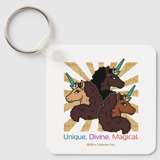 Afro Unicorn Trio: ユニーク、Divine、Magical キーホルダー (正面)