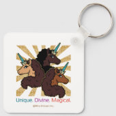 Afro Unicorn Trio: ユニーク、Divine、Magical キーホルダー (裏面)