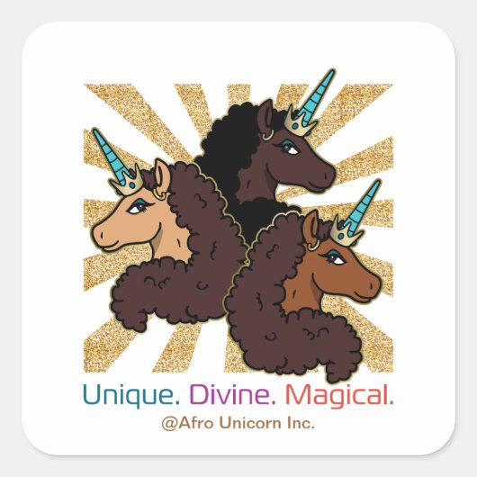 Afro Unicorn Trio: ユニーク、Divine、Magical スクエアシール (正面)