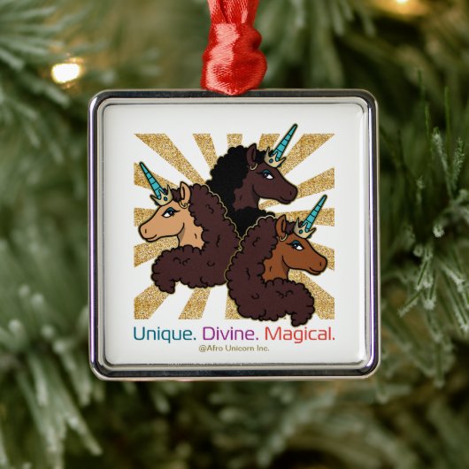 Afro Unicorn Trio: ユニーク、Divine、Magical メタルオーナメント (ツリー)