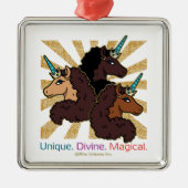 Afro Unicorn Trio: ユニーク、Divine、Magical メタルオーナメント (正面)