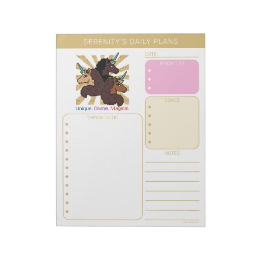 Afro Unicorn Trio: Unique, Divine, and Magical ノートパッド (回転)