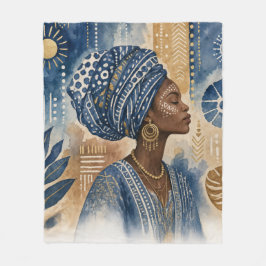 Afrobohemian Adire Fabric Aesthetic, Watercolor フリースブランケット
