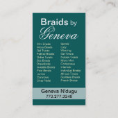 Afrocentricは美容師-ティール(緑がかった色) --を編みます 名刺 (裏面)