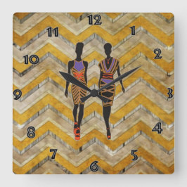 Afrocentricシルエットウォールクロック スクエア壁時計