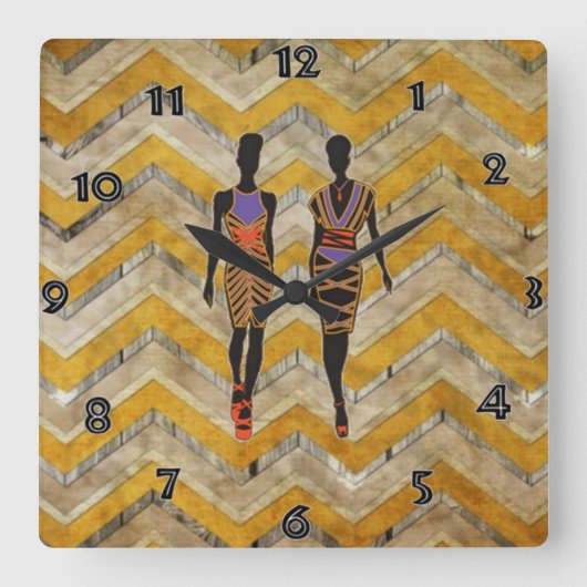 Afrocentricシルエットウォールクロック スクエア壁時計 (正面)