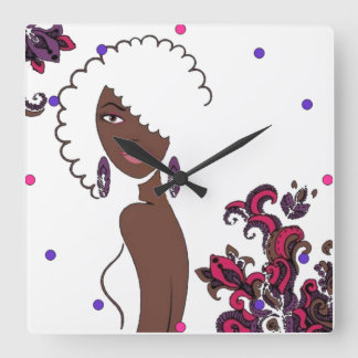 Afrocentric美しいウォールクロック スクエア壁時計