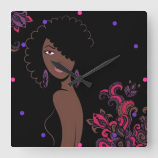 Afrocentric美しいウォールクロック スクエア壁時計