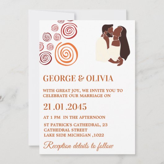 Afrocentric Abstract Pattern African Wedding 招待状 (正面)