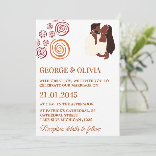 Afrocentric Abstract Pattern African Wedding 招待状 (スタンド正面)