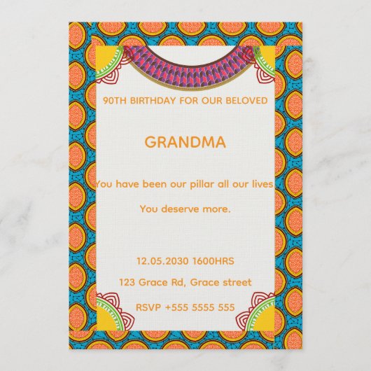 Afrocentric Birthday Invitation | Ankara Pattern  招待状 (正面)