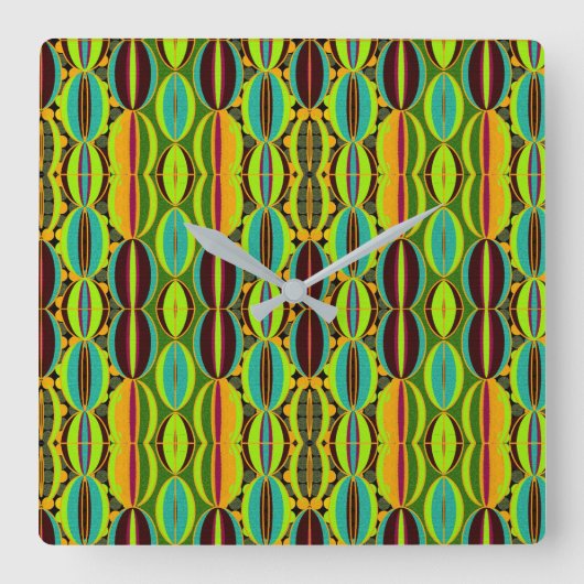 Afrocentric Geometric Cowrie Shells  スクエア壁時計 (正面)