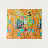 Afrocentric Geometric in Bold Orange & Chrome –  タペストリー (正面(横))