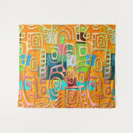 Afrocentric Geometric in Bold Orange & Chrome –  タペストリー (正面(横))