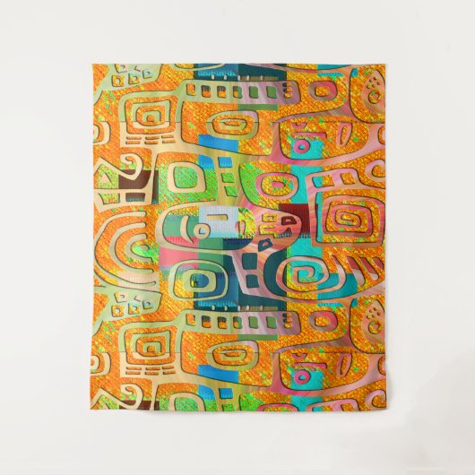 Afrocentric Geometric in Bold Orange & Chrome –  タペストリー (正面)