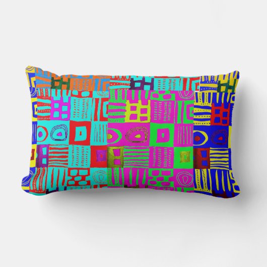 Afrocentric Geometric Motif Lumbar Pillow ランバークッション (正面)