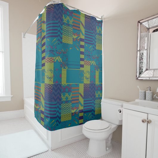 Afrocentric Geometric Print Shower Curtain  シャワーカーテン