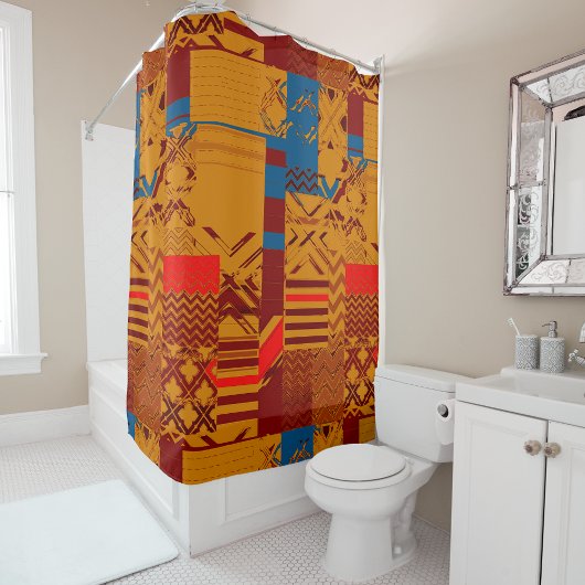 Afrocentric Geometric Print Shower Curtain  シャワーカーテン