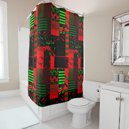 Afrocentric Geometric Print Shower Curtain  シャワーカーテン