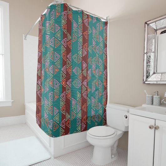 Afrocentric Geometric Print Shower Curtain  シャワーカーテン