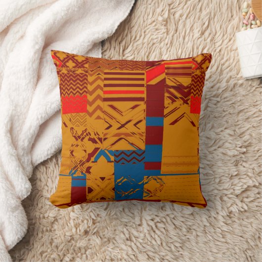 Afrocentric Geometric Print Throw Pillow クッション (ブランケット)