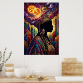 Afrofuturism Queen Cosmic Nebula Wall Art Poster ポスター (キッチン)