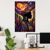Afrofuturism Queen Cosmic Nebula Wall Art Poster ポスター (ホームオフィス)