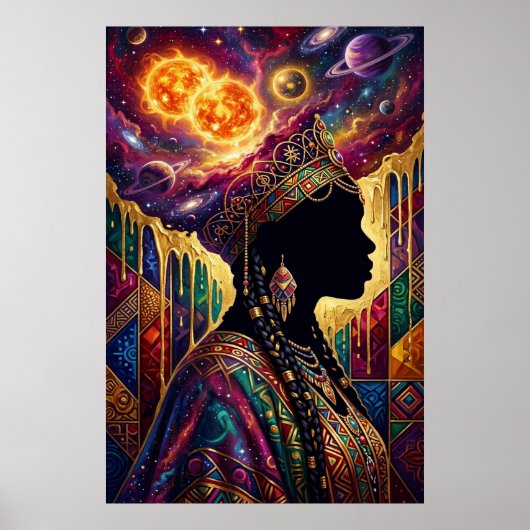 Afrofuturism Queen Cosmic Nebula Wall Art Poster ポスター (正面)