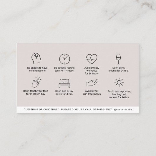After Care Botoxモダン Instructions名刺 名刺 (裏面)