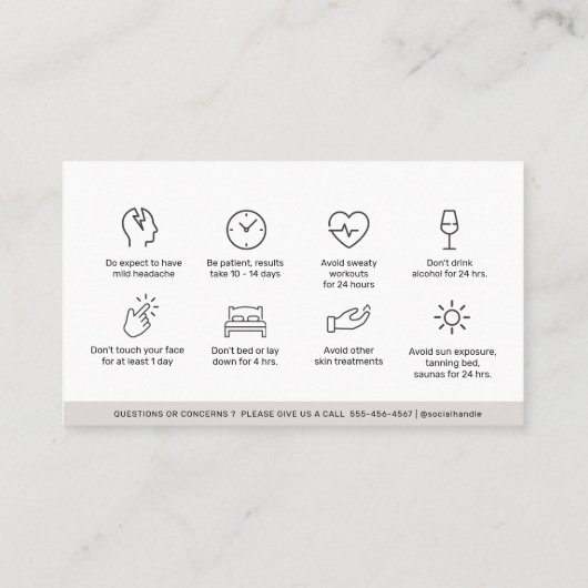After Care Botoxモダン Instructions名刺 名刺 (裏面)