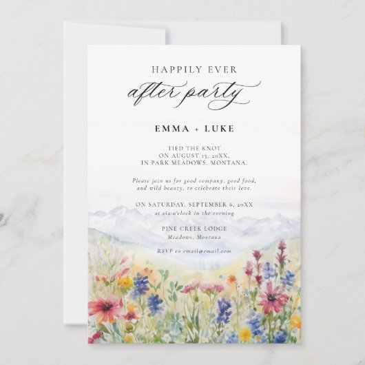 After Party Mountains Meadow Wildflowers Wedding 招待状 (正面)