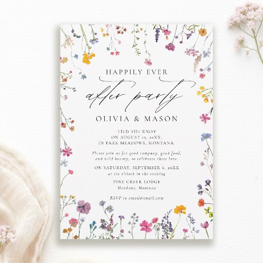 After Party Wildflower Garden Watercolor Wedding 招待状