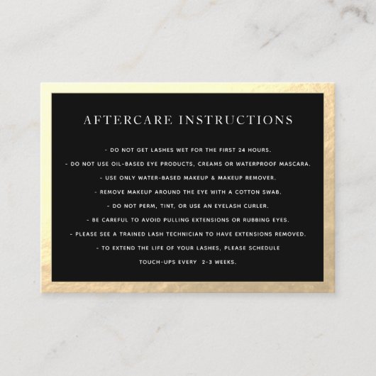 AfterCare for Lash Extensionsブラック金ゴールドフレーム 名刺 (正面)