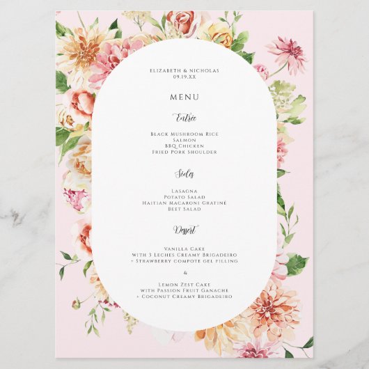 Afterglow Floral Garden Blooms Wedding Menu メニュー (正面)