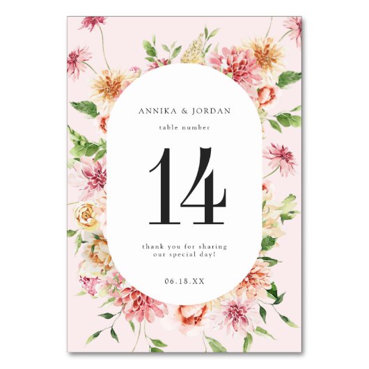 Afterglow Garden Floral Wedding Table Number テーブルナンバー (正面)