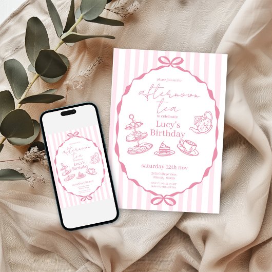 Afternoon Tea Birthday | Pink Tea Party 招待状