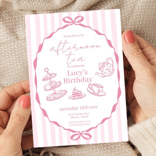 Afternoon Tea Birthday | Pink Tea Party 招待状
