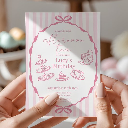 Afternoon Tea Birthday | Pink Tea Party 招待状