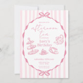 Afternoon Tea Birthday | Pink Tea Party 招待状 (正面)