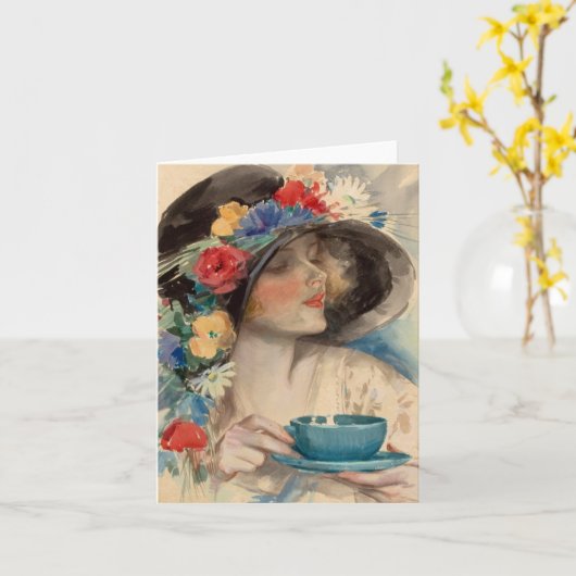 Afternoon Tea - Harrison Fisher カード (黄色い花)