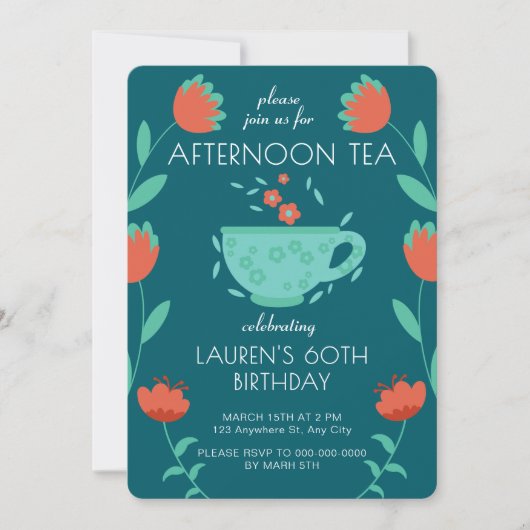 Afternoon Tea Party Birthday Invitation 招待状 (正面)