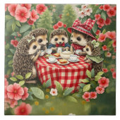 Afternoon Tea with Hedgehogs in Country Garden タイル (正面)