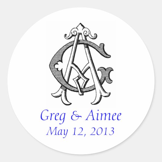 AGヴィンテージモノグラム結婚ズステッカー ラウンドシール (正面)
