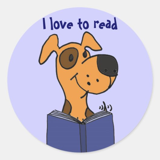 AG – 犬の漫画のステッ読カーが大好き ラウンドシール (正面)